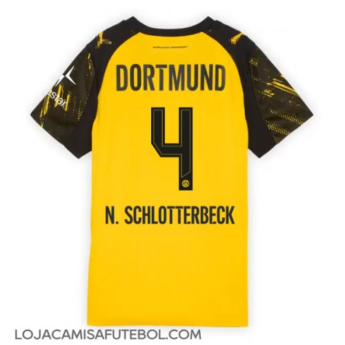 Camisa de Futebol Borussia Dortmund Nico Schlotterbeck #4 Equipamento Principal Mulheres 2025-26 Manga Curta